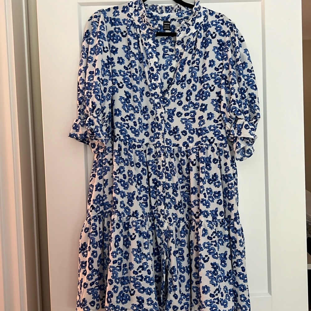 SHEIN Blue Flower Collared Dress